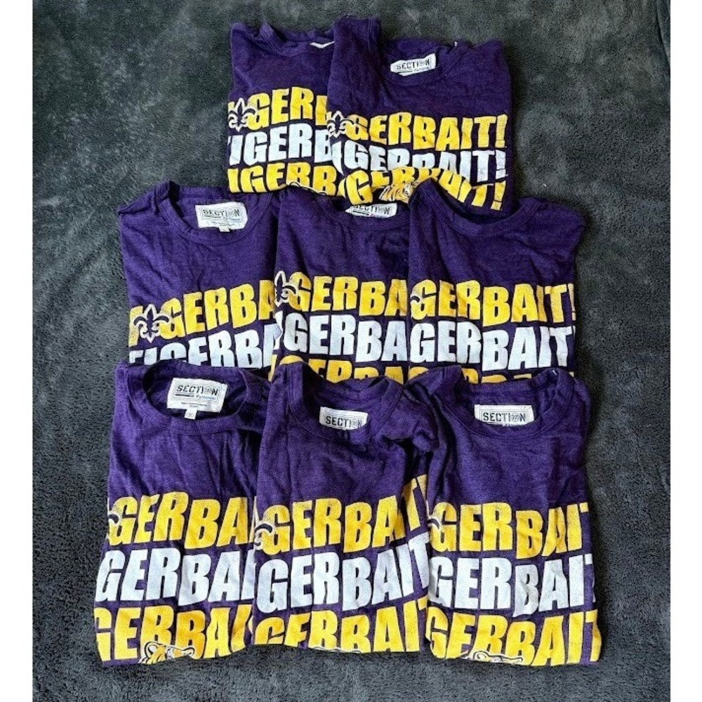 Majestic Section 101 LSU Tigers Tiger Bait Purple Graphic T-Shirt Men M Lot of 8